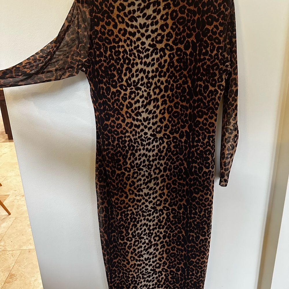 Mango Black and Brown Bodycon Dress Mock Neck Long Sleeve Size 12 - Picture 6 of 9